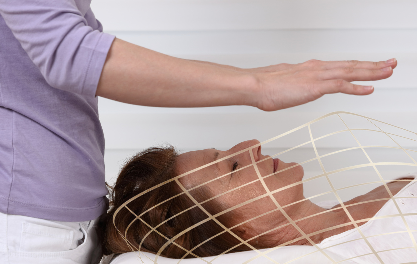 Energy healing treatment, Meridian Network . Alternative medicine concept.